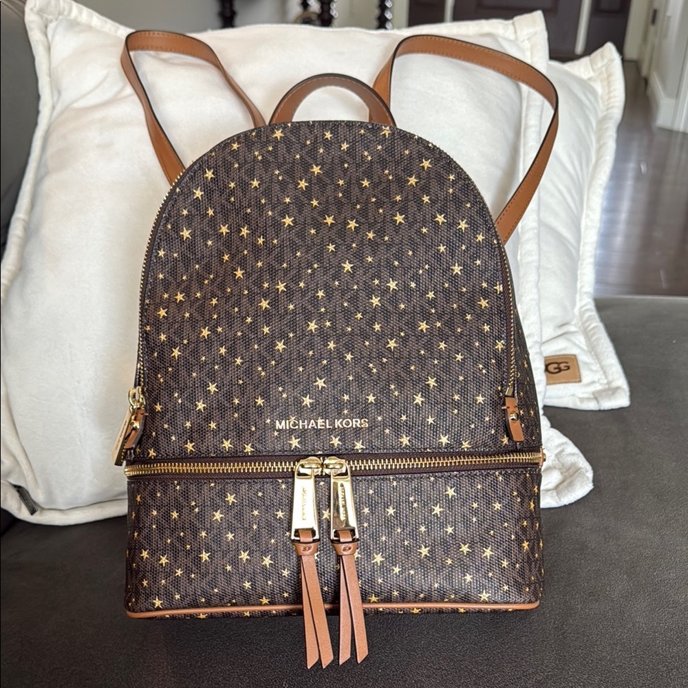 Michael Kors Brown and Gold Backpack with Star Accents